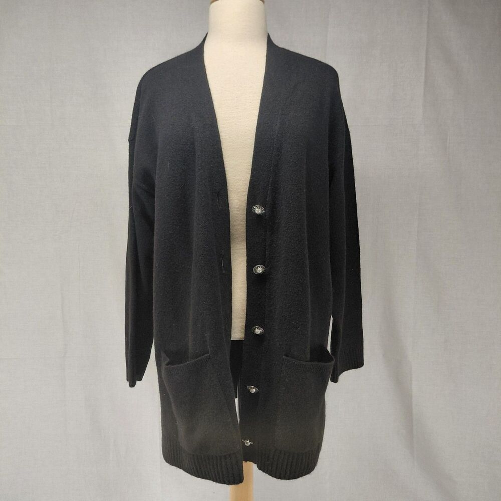 NWT Talbots LS V-Neck Jeweled Button Black Cardigan Wool/ Alpaca blend SZ 1XL